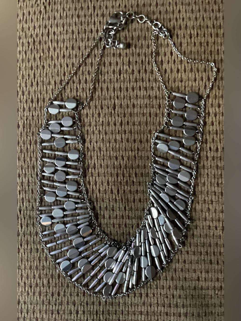 Fantastic Statement Silver Multi-Row Beaded Necklace